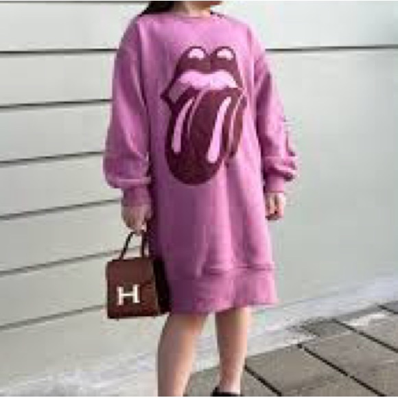 Zara Kids Rolling Stones Pink Sweatshirt Dress size 7 - Picture 2 of 5